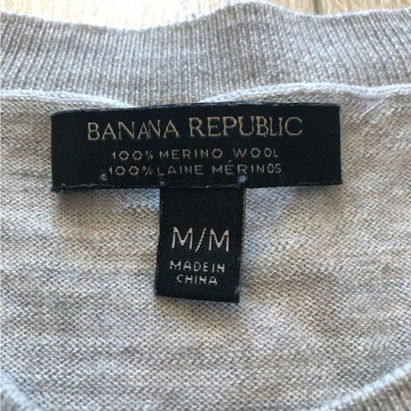 Banana Republic 100% Merino Wool Eyelet Sleeve Light Sweater in Grey Size M - Picture 8 of 11